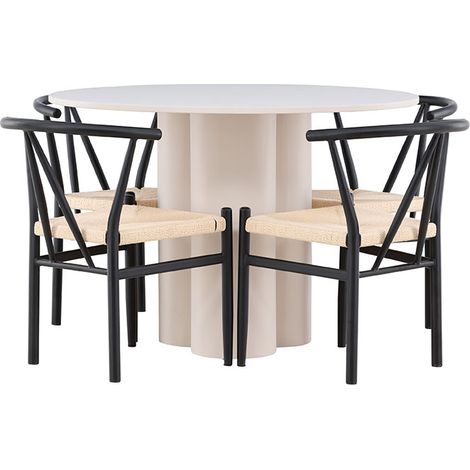 Olivia Essgruppe Tisch Ø110cm und 4 Stühle mit Armlehnen stapelbar beige. (1/4)
