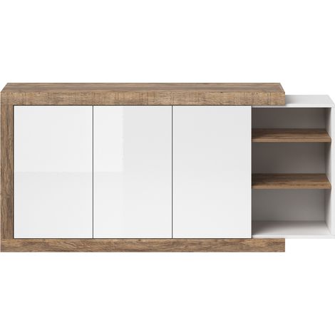 Sideboard Samdal Eiche Nb. SYLT-83, mit Absetzungen in weiß Hochglanz, B/H/T: ca. 180/85,7/40 cm (1/5)