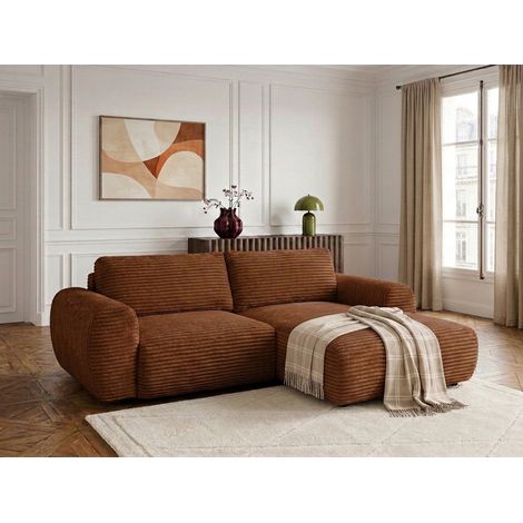 BOBOCHIC - Canapé d'angle compact convertible coffre LUCIEN gros côtelé doux Angle droit  Orange (1/5)