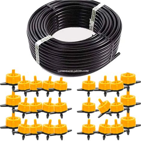 Tuberia de riego por goteo 16mm 100 metros + 100 Goteros Autocompensantes 16 litros desmontables  Sistema de goteo