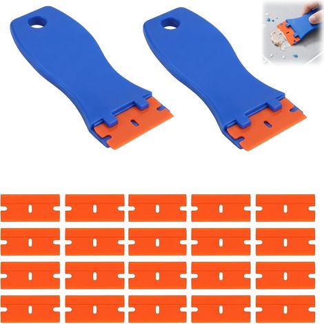 2PCS Minigrattoir Plastique, Raclettes en Plastique avec 20 Lames de Remplacement, Grattoir à Main pour Élimination de Résidus Adhésifs, Accessoires pour Vitres, Voiture et Surface en Céramique (1/5)