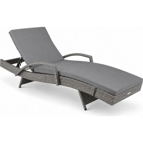 Lettino Prendisole In Polyrattan Con Schienale Regolabile Reclinabile E Cuscino Imbottito Ideale Per Giardino Terrazza Piscina E Relax Outdoor 190 x 62 x 34 Cm Grigio (1/5)