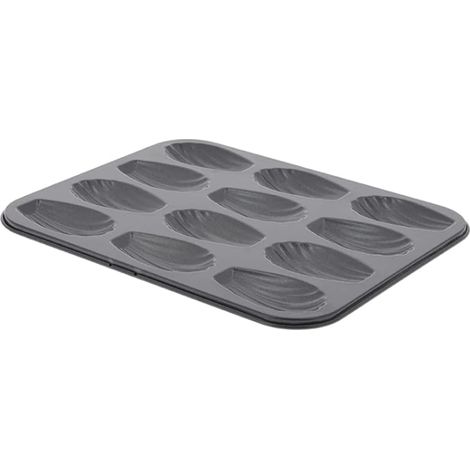 Teglia da forno in acciaio antiaderente per 12 madeleine - 26 x 20 x 1,4 cm - Nera. Questa tradizionale teglia da forno per 12 madeleine, realizzata in acciaio con rivestimento antiaderente, è robusta (1/4)