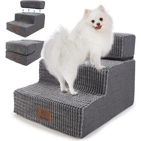 Hundetreppe mit 3 Stufen, rutschfestem Schaumstoff, für Bett, Sofa, ältere Haustiere (1/5)