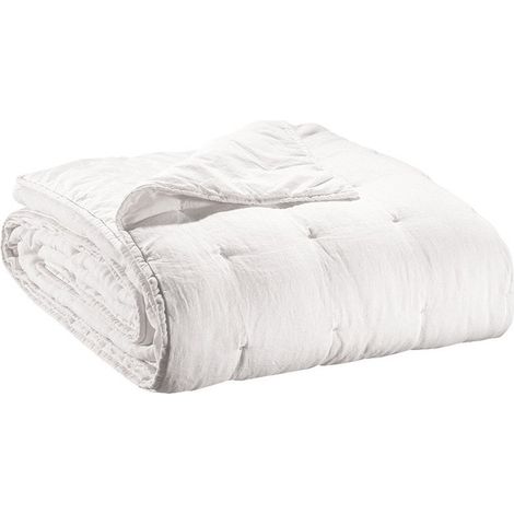 Couvre-lit Blanc en Lin et Coton Lavé, Jeté de Lit Décoratif pour Chambre 180 x 260 cm - PANGIVO (1/3)