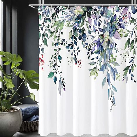 Rideau De Douche - Feuilles D'eucalyptus - Polyester Imprimé Numérique Haute Définition - 183 x 183 Cm - Pour Salle De Bain - 1 Pièce (1/4)