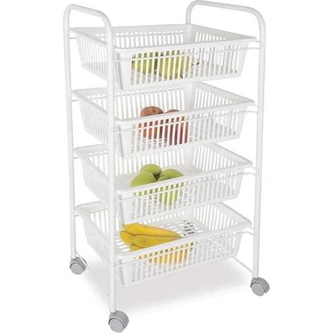 CARRELLO PORTAFRUTTA DA CUCINACON 4 CESTI 36 X 47 X H82 CM IN COLORE BIANCO