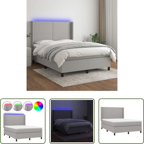 Matratze - Boxspringbett mit Matratze & LED Hellgrau 140x200 cm Stoff (1/5)