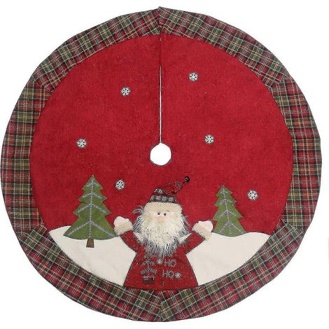 Falda para árbol de Navidad de 48" con diseño de doble capa, estampado de Papá Noel, de arpillera con bordes a cuadros de búfalo para decoraciones navideñas (a cuadros) - (1/2)