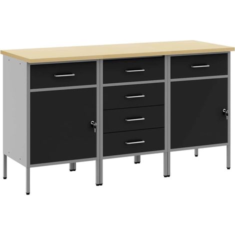 vidaXL Placard de travail 3 pièces Noir et gris 150 x 55 x 85 cm
