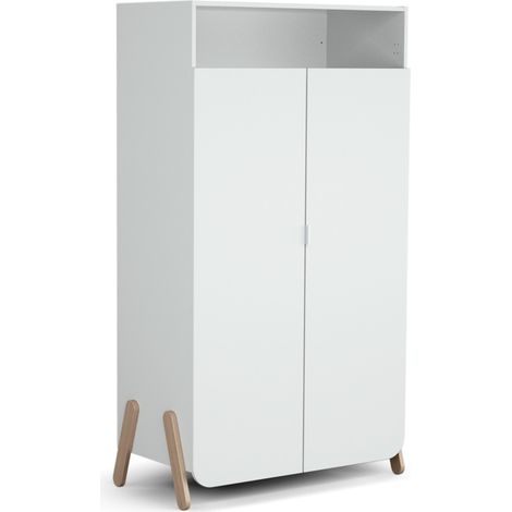 Les Tendances – Armoire enfant 2 portes en bois hêtre et blanc 100 x 50 x 176 cm – 1 penderie et 6 étagères réglables – Design scandinave (1/3)