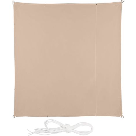 Relaxdays Sonnensegel, 3,5 x 3,5 m, wasserabweisend, Polyester, Spannseile, Segeltuch quadratisch, Garten, Balkon, beige