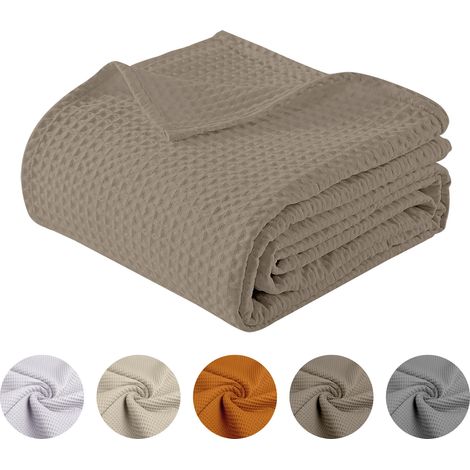 Copriletto Nido D'ape Singolo Piazza Mezza Matrimoniale 100% Cotone Tinta Unita Prodotto Italiano Waffle Coperta Estiva Leggera Letto Divano Elegante Tortora - Matrimoniale260x280Cm