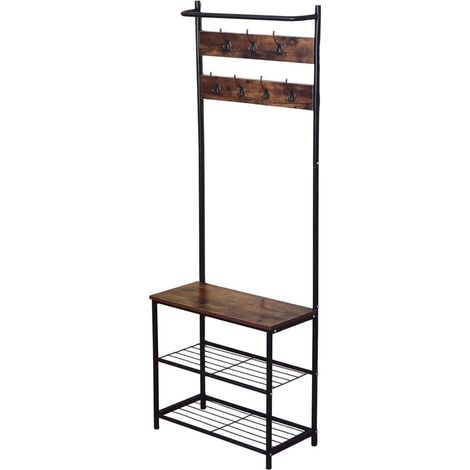 TrAdE Shop Traesio - Appendiabiti Scarpiera Con Ripiani Ganci Portacappelli Multifunzionale Legno Metallo 62201 - (1/5)