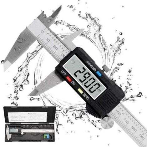 Digitaler Messschieber, 150 mm, Edelstahl, großes LCD-Display, einstellbare Genauigkeit 0,01 mm, mm/Zoll-Umrechnung, spritzwassergeschützt