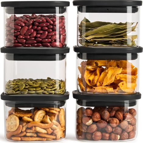 Lot de 6 bocaux de conservation à col carré avec couvercle en verre 400 ml (1/5)