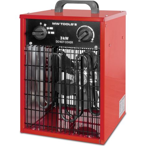 Mw Tools – Chauffage de chantier électrique 3 kW – Débit d'air 550 m³/h – Volume chauffable jusqu'à 190 m³ – Protection thermique IPX4 - WEL03 (1/4)
