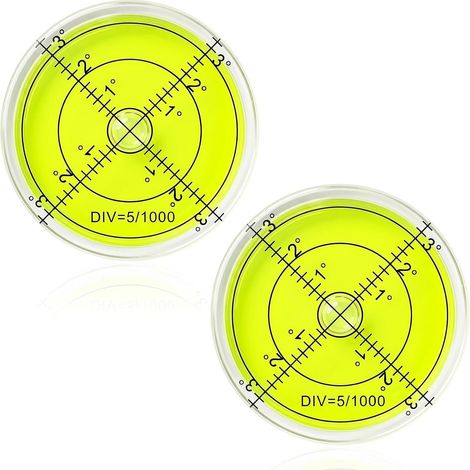 2PCS Precision Bullseye Niveau à Bulle Rond de 60 Mm Inclinomètres, Mini Niveau à Bulle Cylindrique, Outil de Mesure Précis pour Alignement, Niveau Camping Car, Plate-forme et Balance de Caméra (1/5)