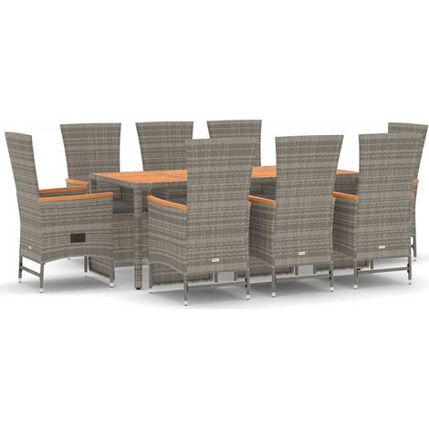 Maison Exclusive - 9-tlg. Garten-Essgruppe mit Kissen Grau Poly R (1/5)