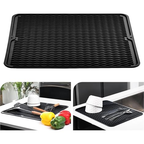 Tapis de séchage à vaisselle 40x50cm, Résistant la chaleur, Dessous-de-verre en silicone antidérapant, Presines, Set table, Plateau pour cuillères Noir 40 x 50 cm'40 x 50 cm Noir'Noir'40 x 50 cm (1/5)