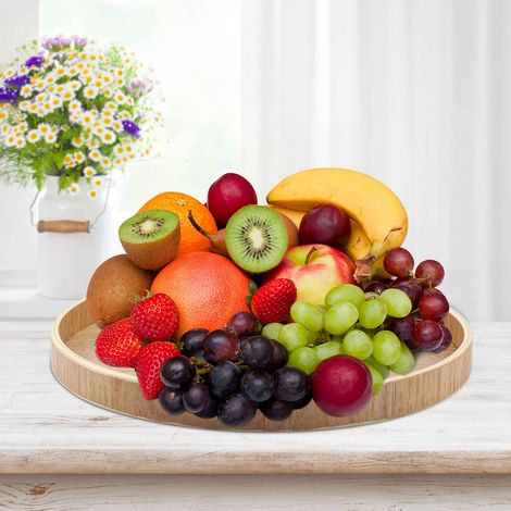Plateau de service en bois pour thé, fruits, bonbons et aliments, décoration maison, plateau apéritif en bois naturel (1/5)