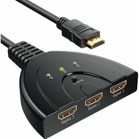 Commutateur HDMI 3 ports – Résolution Full HD 1080P@60Hz – Design compact – Installation plug and play – Bouton de commutation manuel - HD 4 K-Chrom (1/5)