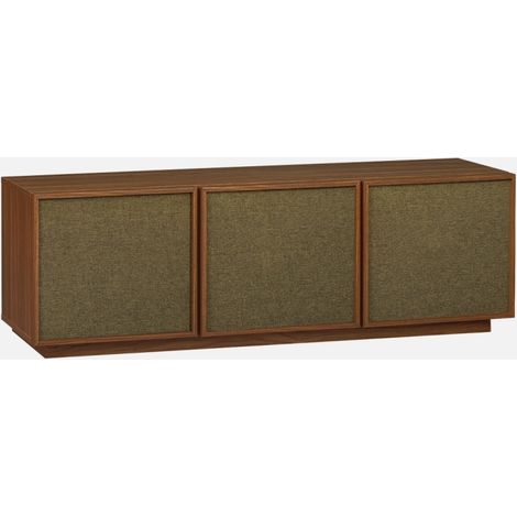 Mueble de TV efecto madera y tela con 3 puertas, 140cm (1/5)