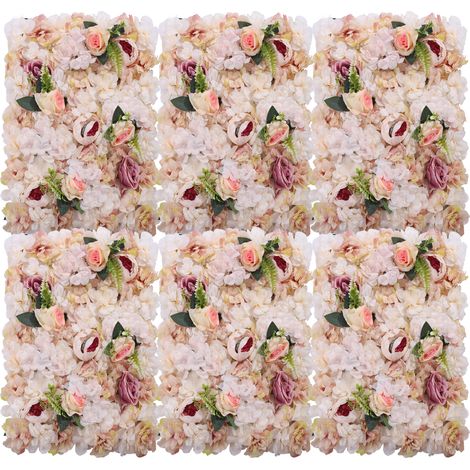 Lot de 6 panneaux muraux de fleurs artificielles, mur de fleurs en tissu, décoration murale floral, pour fond photo, mariage, baptême, fête et événement - 60x40 cm (1/5)