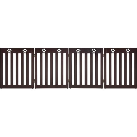 GOPLUS Barriera di Sicurezza per Cani, Cancelletto in Legno Collegata da Cerniera a 360°, Design Pieghevole, per Animali Domestici da Interno, Altezza 60 cm (Marrone-4 pannelli)
