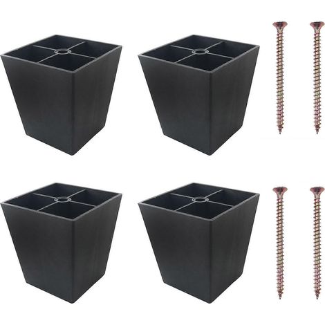 Quatre pieds de meuble carrés noirs, 80 mm, avec vis pieds de rechange pour canapés-lits protection de sol. (1/4)