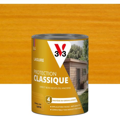 Lasure Bois extérieur Chêne clair Protection Classique 4 ans Protège du grisaillement Direct bois neufs ou anciens Texture anti-goutte 0,75L (1/5)