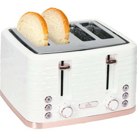 HOMCOM Toaster with 4 Slot, 7 Browning Levels, 1600W, White Ripple (1/5)