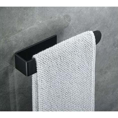Anneau porte-serviettes et porte-serviettes, porte-serviettes, barre porte-serviettes autocollante pour salle de bain, acier inoxydable (petit, noir) (1/4)