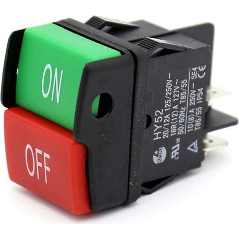 HY52 Lot de 1 interrupteurs à Bouton Poussoir pour appareils électroménagers, équipement électrique, Outils électriques 125/250 V 20/12/10 (8) A, HY52, 250.00V (1/5)