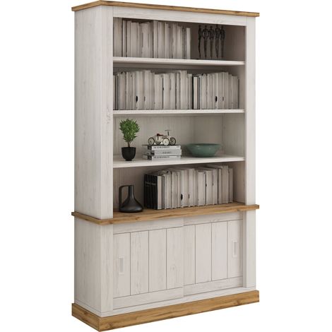 Librería Evandro, Biblioteca 3 Estantes, 2 Puertas, Instalación en Suelo, 122x40x203h cm Blanco