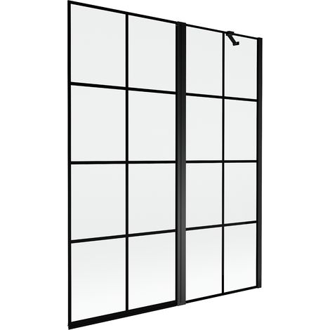 Mexen Mist paravento per doccia a 2 ante destro 140 x 150 cm, griglia nera, nero - 8A9-140-011-70-77-P (1/5)