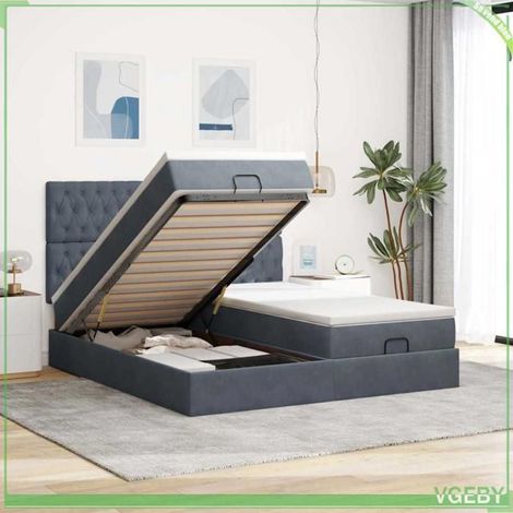 Cadre de lit ottoman - 3313791 - 180x200 cm - Velours gris foncé - Rangement hydraulique (1/5)