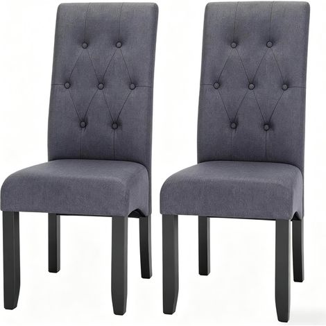 Set di 2 sedie da pranzo imbottite in lino grigio scuro con schienale alto e gambe in legno MODENUIT (1/5)