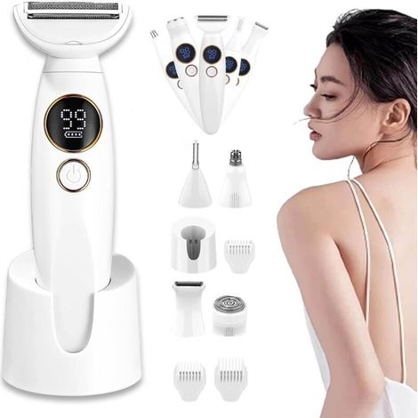Rasoir Femme 5 En 1, 2025 New Rasoir Elios Femme, Polyvalent Tondeuse Maillot Femme, Rasoir éTanche Ipx7 Avec Chargeur Usb Et Affichage, Pour Bikini, Jambes, Aisselles Et Nez (B)