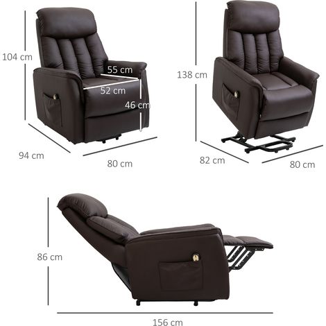 Fauteuil releveur électrique marron, inclinable avec moteur d'aide au lever, similicuir, pour salon ou TV, dimensions 80 x 94 x 104 cm (1/5)