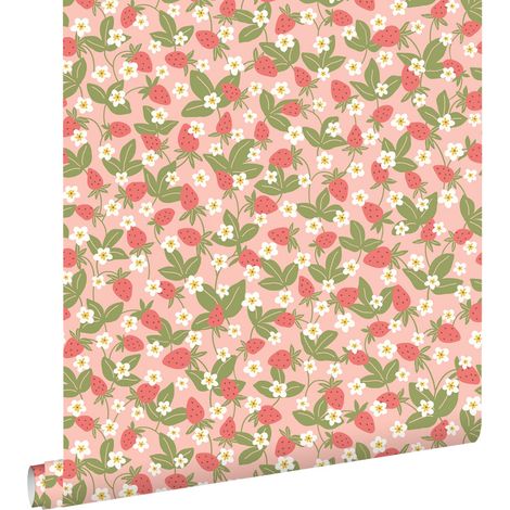 papier peint fraises vert et rose - ESTAhome (1/5)