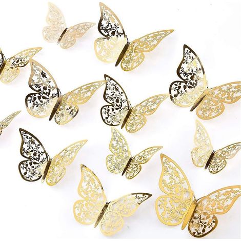 36Pcs 3D Papillon Stickers, décoration de chambre 3 Styles 3 Tailles Papillon Autocollant Mural Découpe pour Maison et Fête (1/5)