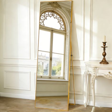 Grand Miroir Pleine Longueur rectangulaire, 150 x 40 cm - Miroir sur Pied Classique, Mural - pour Chambre à Coucher, Salon et Dressing, Dore