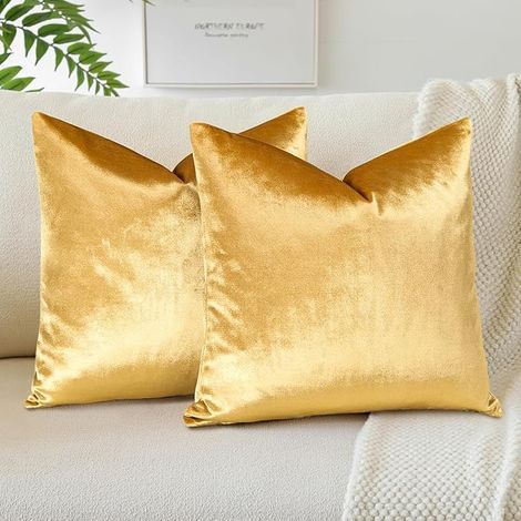 BRAVIX Lot de 2 Housses de Coussins en Velours Décoratif Canapé Taie d'oreiller Doux Decoration pour Maison Salon Chambre Canapé Décoration 45x45cm (d'or) (1/5)