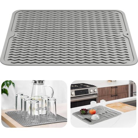 Tappetino scolapiatti in silicone, 30 x 40 cm, adatto per scolapiatti da cucina, ad asciugatura rapida, resistente al calore, antiscivolo - Grigio (1/5)