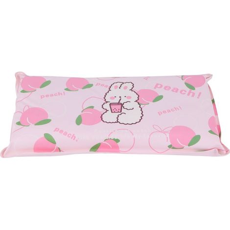 Oreiller rafraîchissant pliable en cristal de glace pour réduire la température, idéal pour la sieste des enfants et des adultes. Motif : Lapin pêche et fond rose. (1/5)