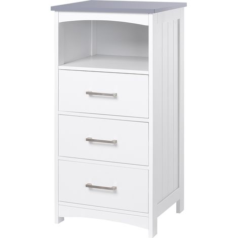 kleankin Mobiletto Bagno con 3 Cassetti e Ripiano Aperto in MDF Bianco