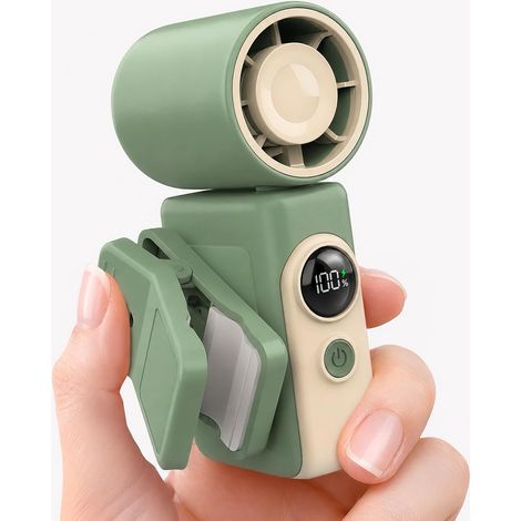 Clip-On Portable Fan, 13500RPM Rechargeable Mini Fan with LED Display, 360° Rotating Clip, Travel & Stroller Fan,Army green (1/5)