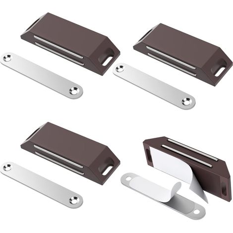Lot de 4 verrous magnétiques pour portes (marron), aimants pour portes de placard, aimants adhésifs pour portes de placard, aimants de porte robustes, aimants noirs pour armoire de cuisine