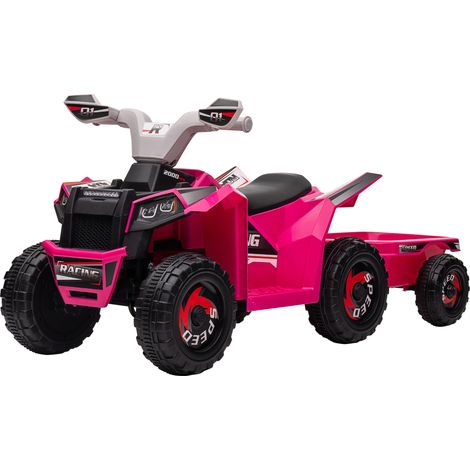 6V Quad Bike Back Trailer, Wear-Resistant Wheels, for Ages 18-36 Months, Pink (1/5)